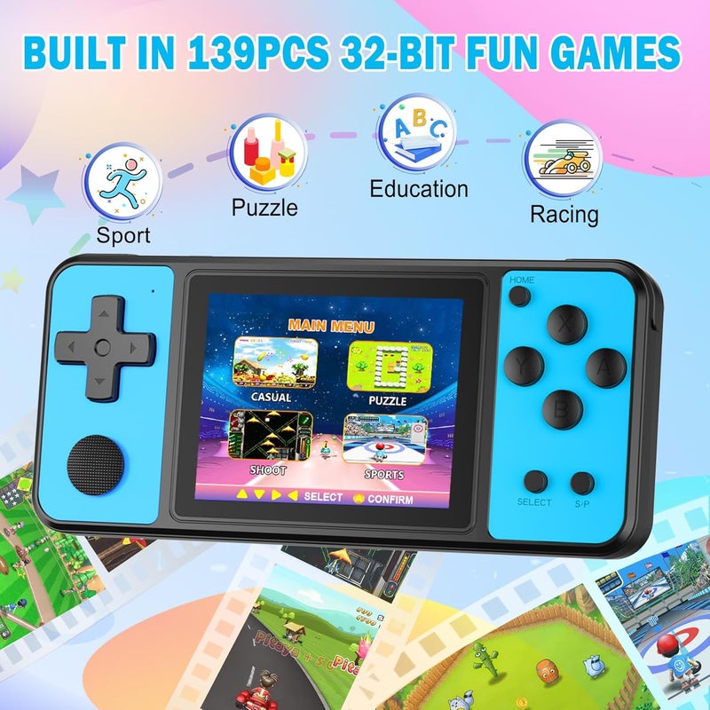 BEICO 32 Bit Kids Handheld Games Preloaded 139 Video Games,Portable Electronic Toys with 3.0" IPS Screen Rechargeable Battery,Gaming System Birthday Gifts for Boys Girls Ages 4-12 (Blue) - Image 2